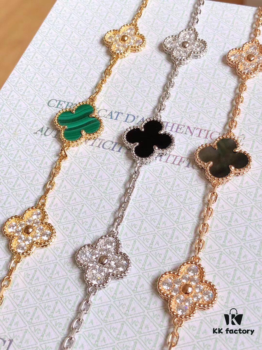 692fbe4599f2d84055c87e5b VCA Tricolor Five-Petal Diamond-Inlaid 50th Anniversary Commemorative Bracelet with Natural Stones and Natural Gray Mother of Pearl