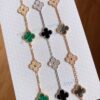 692fbe4599f2d84055c87e5c VCA Tricolor Five-Petal Diamond-Inlaid 50th Anniversary Commemorative Bracelet with Natural Stones and Natural Gray Mother of Pearl
