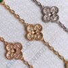 692fbe4699f2d84055c87e5d VCA Tricolor Five-Petal Diamond-Inlaid 50th Anniversary Commemorative Bracelet with Natural Stones and Natural Gray Mother of Pearl