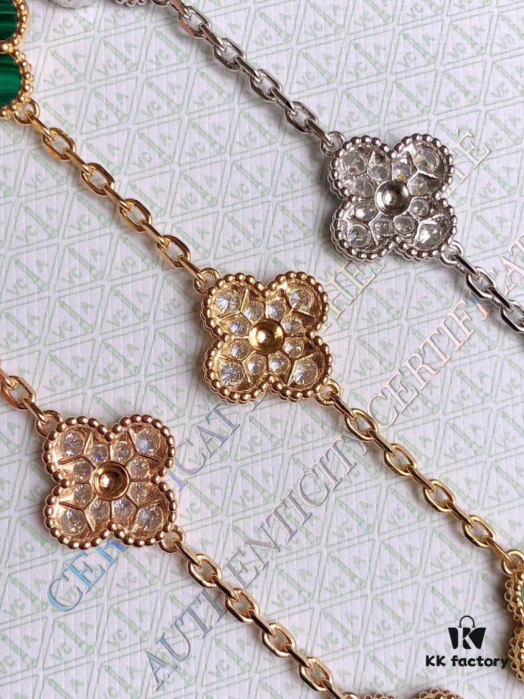 692fbe4699f2d84055c87e5d VCA Tricolor Five-Petal Diamond-Inlaid 50th Anniversary Commemorative Bracelet with Natural Stones and Natural Gray Mother of Pearl
