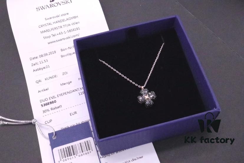 692fbe6599f2d84055c87e97 Swarovski Full Diamond Black and White Double-Sided Clover Necklace
