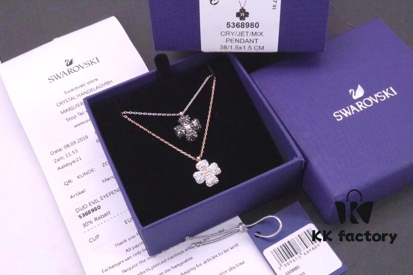 692fbe6699f2d84055c87e98 Swarovski Full Diamond Black and White Double-Sided Clover Necklace