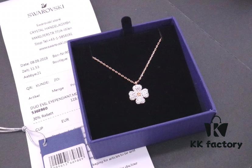 692fbe6699f2d84055c87e99 Swarovski Full Diamond Black and White Double-Sided Clover Necklace