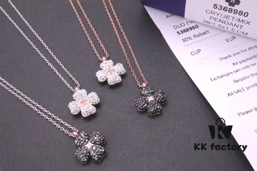692fbe6899f2d84055c87e9d Swarovski Full Diamond Black and White Double-Sided Clover Necklace