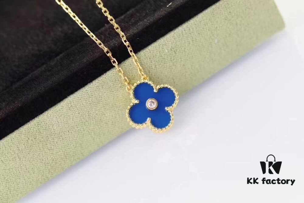 692fbe7899f2d84055c87eb8 Vca Van Cleef & Arpels 2019 Christmas Limited Edition Blue Ceramic Diamond-Paved Clover Necklace