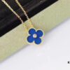 Vca Van Cleef & Arpels 2019 Christmas Limited Edition Blue Ceramic Diamond-Paved Clover Necklace