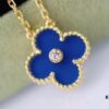 Vca Van Cleef & Arpels 2019 Christmas Limited Edition Blue Ceramic Diamond-Paved Clover Necklace