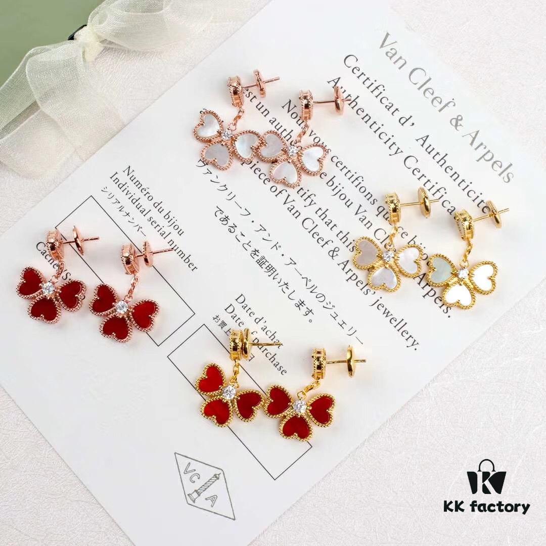 692fbe7b99f2d84055c87ebd Vca Sweet Alhambra® Series Red Heart Four-Leaf Clover Stud Earrings