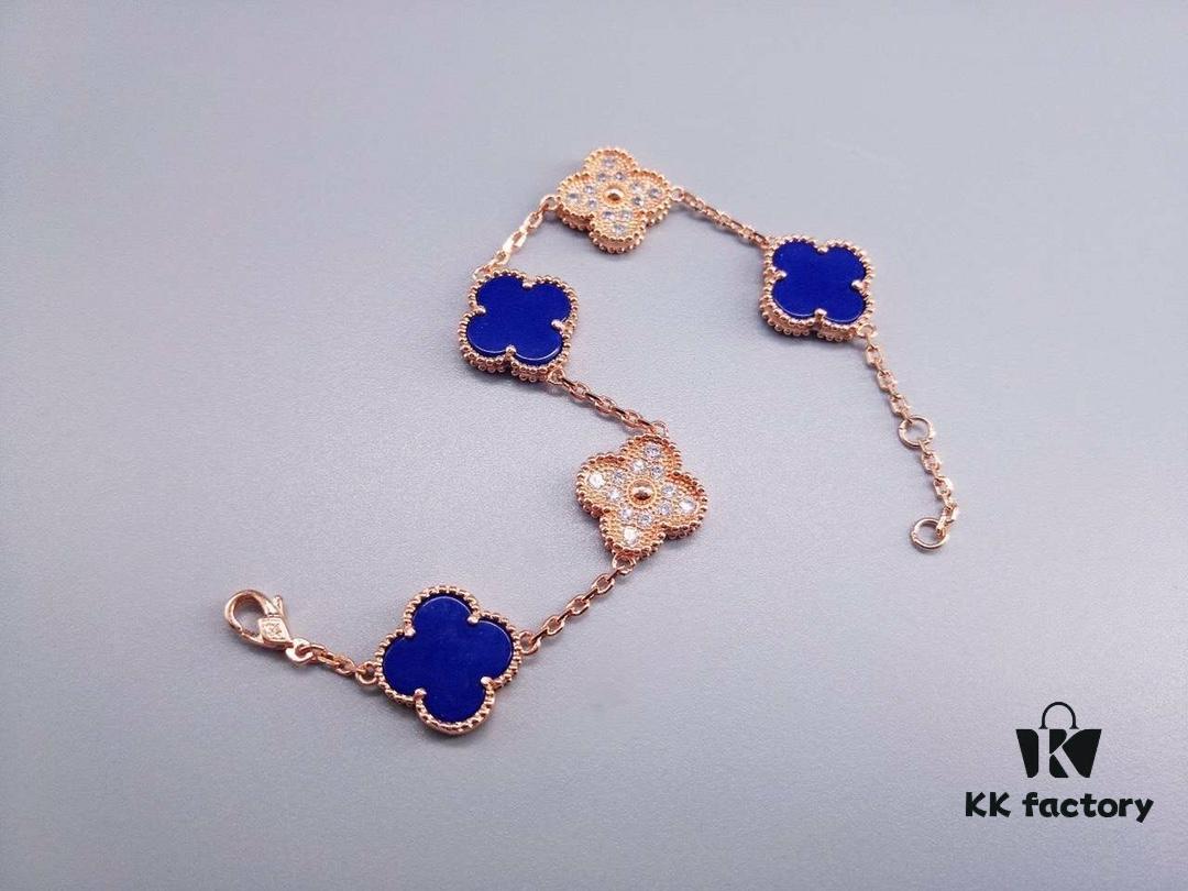 692fbe9399f2d84055c87edd Van Cleef & Arpels Alhambra Clover Interlaced Five-Flower Bracelet, Classic New Luxury Style, Lucky Clover Design, Rose Gold, Onyx, and Agate