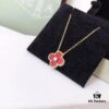 692fbea099f2d84055c87eef Red Carnelian / White Mother of Pearl / Black Onyx Van Cleef & Arpels Alhambra Clover Necklace, Sterling Silver with Thick Gold Plating