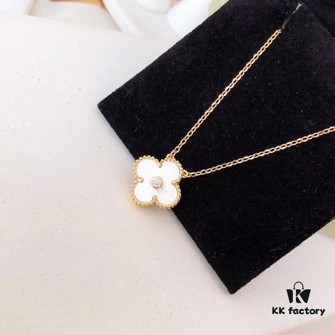 692fbea399f2d84055c87ef3 Red Carnelian / White Mother of Pearl / Black Onyx Van Cleef & Arpels Alhambra Clover Necklace, Sterling Silver with Thick Gold Plating