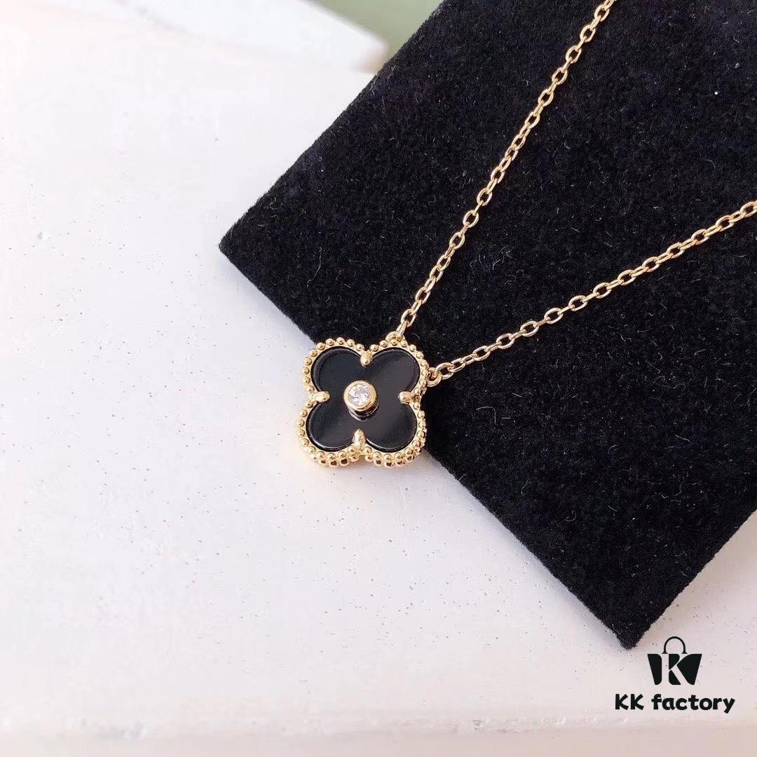 692fbea499f2d84055c87ef8 Red Carnelian / White Mother of Pearl / Black Onyx Van Cleef & Arpels Alhambra Clover Necklace, Sterling Silver with Thick Gold Plating