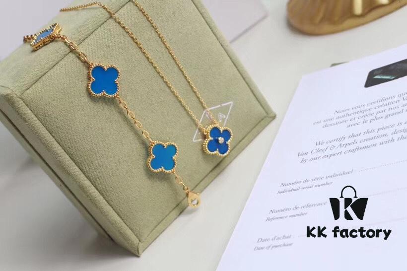 692fbeb299f2d84055c87f0c Seiko Version 👼 VCA Limited Edition New Color, Stunning Blue Chalcedony 💙, Retail ~32,000, 925 Silver Gold-Plated Five-Petal Flower Bracelet