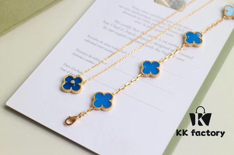 692fbeb499f2d84055c87f0d Seiko Version 👼 VCA Limited Edition New Color, Stunning Blue Chalcedony 💙, Retail ~32,000, 925 Silver Gold-Plated Five-Petal Flower Bracelet