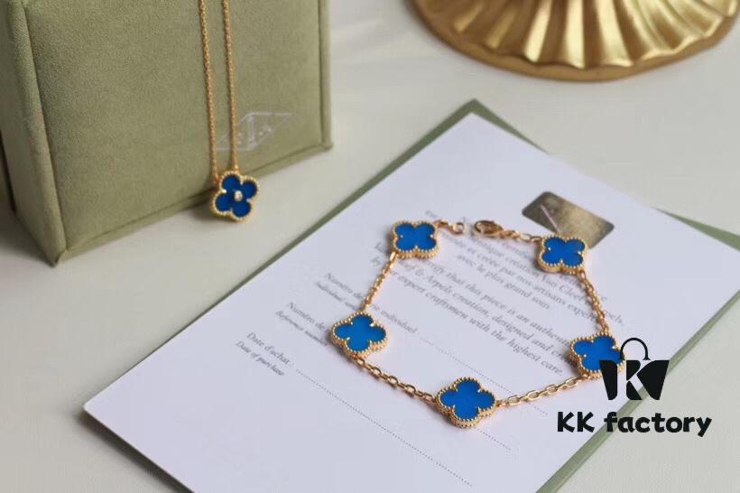 692fbeb599f2d84055c87f0e Seiko Version 👼 VCA Limited Edition New Color, Stunning Blue Chalcedony 💙, Retail ~32,000, 925 Silver Gold-Plated Five-Petal Flower Bracelet