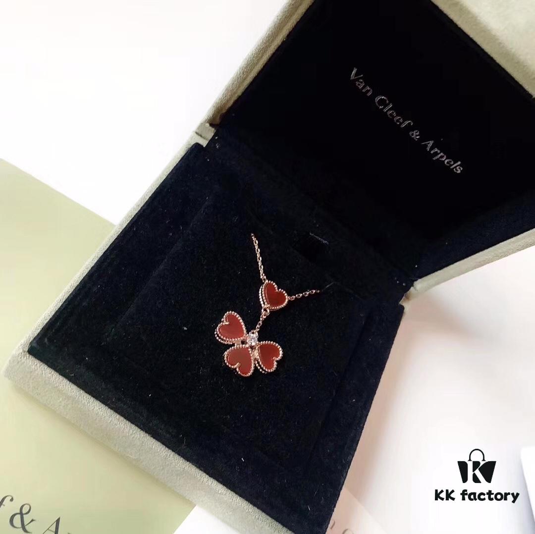 692fbeb699f2d84055c87f0f VCA Van Cleef & Arpels Sweet Series Rose Heart Pendant Tassel Necklace, High-End Custom Crafted with Imported S925 Sterling Silver and Natural Red Agate, Counter Proportion, Original Clasp