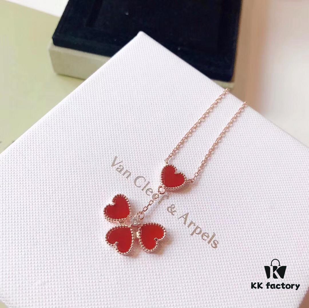 692fbeb799f2d84055c87f11 VCA Van Cleef & Arpels Sweet Series Rose Heart Pendant Tassel Necklace, High-End Custom Crafted with Imported S925 Sterling Silver and Natural Red Agate, Counter Proportion, Original Clasp