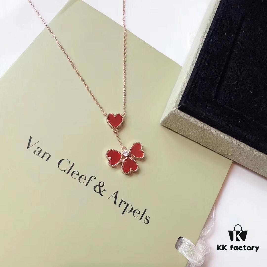 692fbeb799f2d84055c87f12 VCA Van Cleef & Arpels Sweet Series Rose Heart Pendant Tassel Necklace, High-End Custom Crafted with Imported S925 Sterling Silver and Natural Red Agate, Counter Proportion, Original Clasp