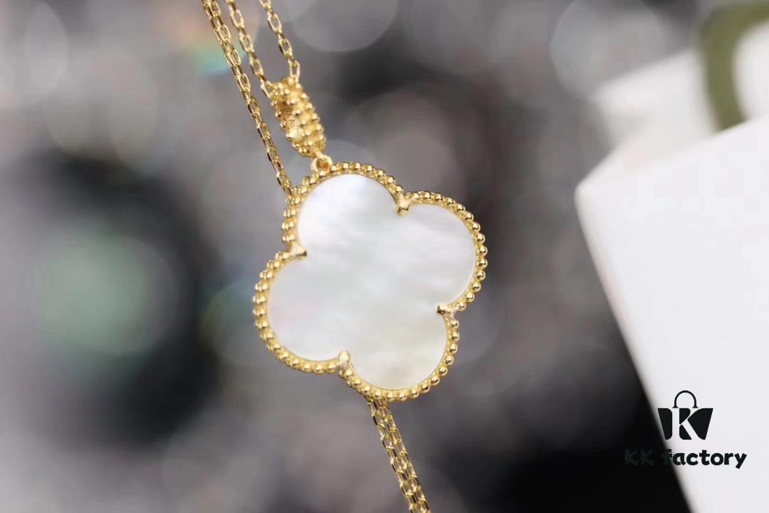 692fbec999f2d84055c87f2e Van Cleef & Arpels VCA Large Four-Leaf Clover Sweater Chain, Sterling Silver with Thick Gold Plating