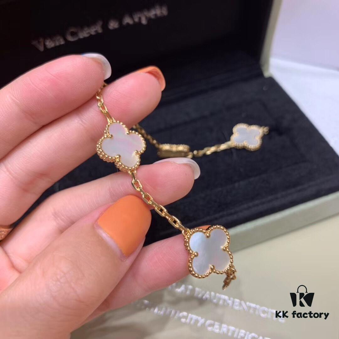 692fbee599f2d84055c87f5c High Version VCA Van Cleef & Arpels Black Onyx Alhambra Five-Leaf Bracelet in Imported Sterling Silver with 18K Gold Plating