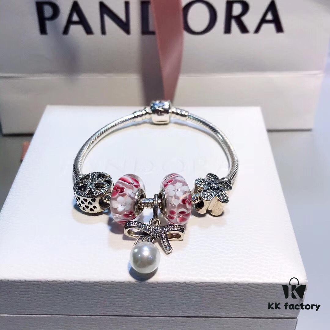 692fbf2399f2d84055c87fc7 Pandora Blooming Peach Blossom Pearl Bow Pendant - New Arrival with Cubic Zirconia Daisy and Clover Design