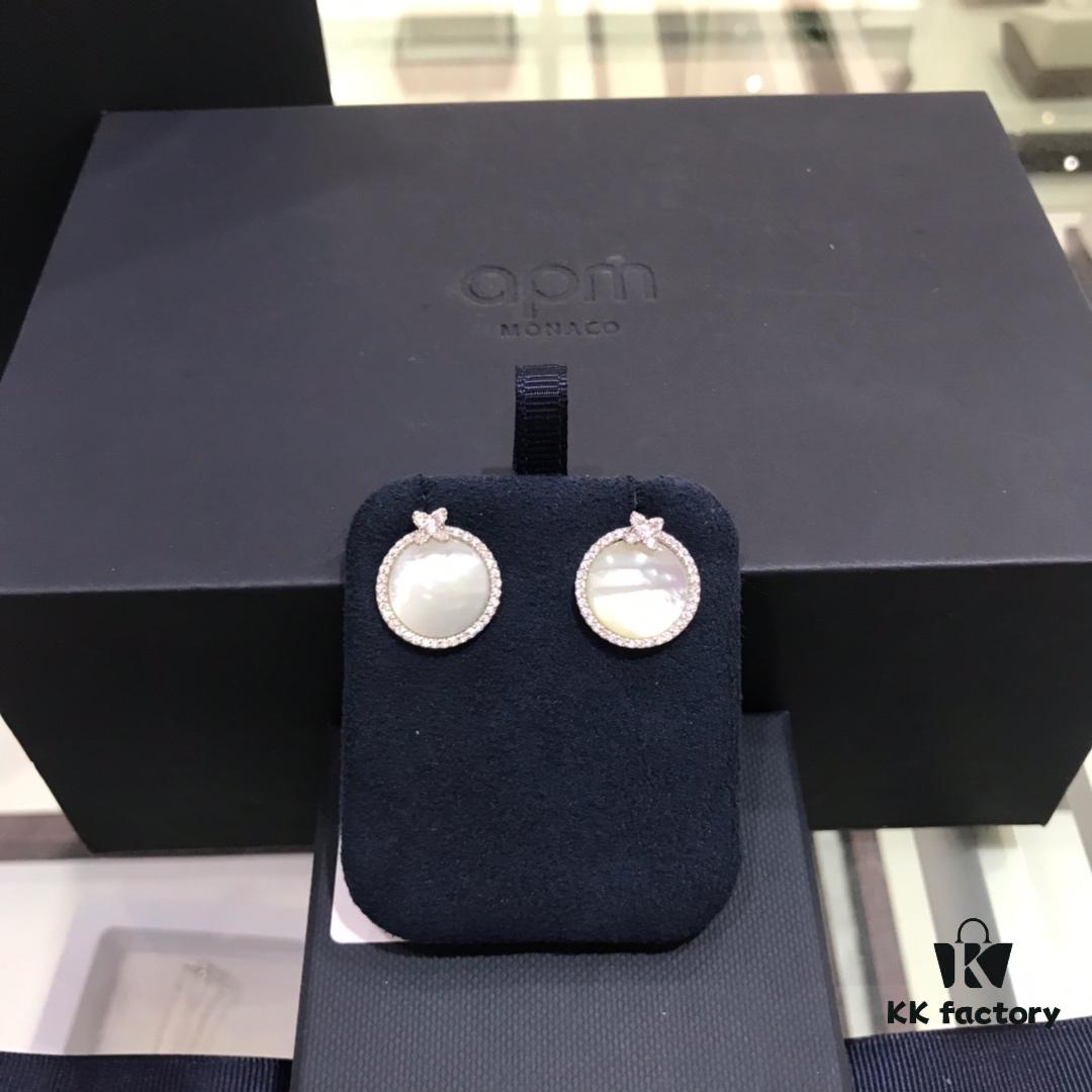 APM Monaco Women's Two-Way Earrings, Elegant Four-Leaf Clover White Mother-of-Pearl Studs, Versatile and Chic
