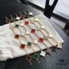 692fbf4c99f2d84055c88003 VCA Red Carnelian / White Mother of Pearl / Black Onyx # Malachite # Sterling Silver Super Version Four-Leaf Clover 5-Flower Bracelet, In Stock Ready to Ship