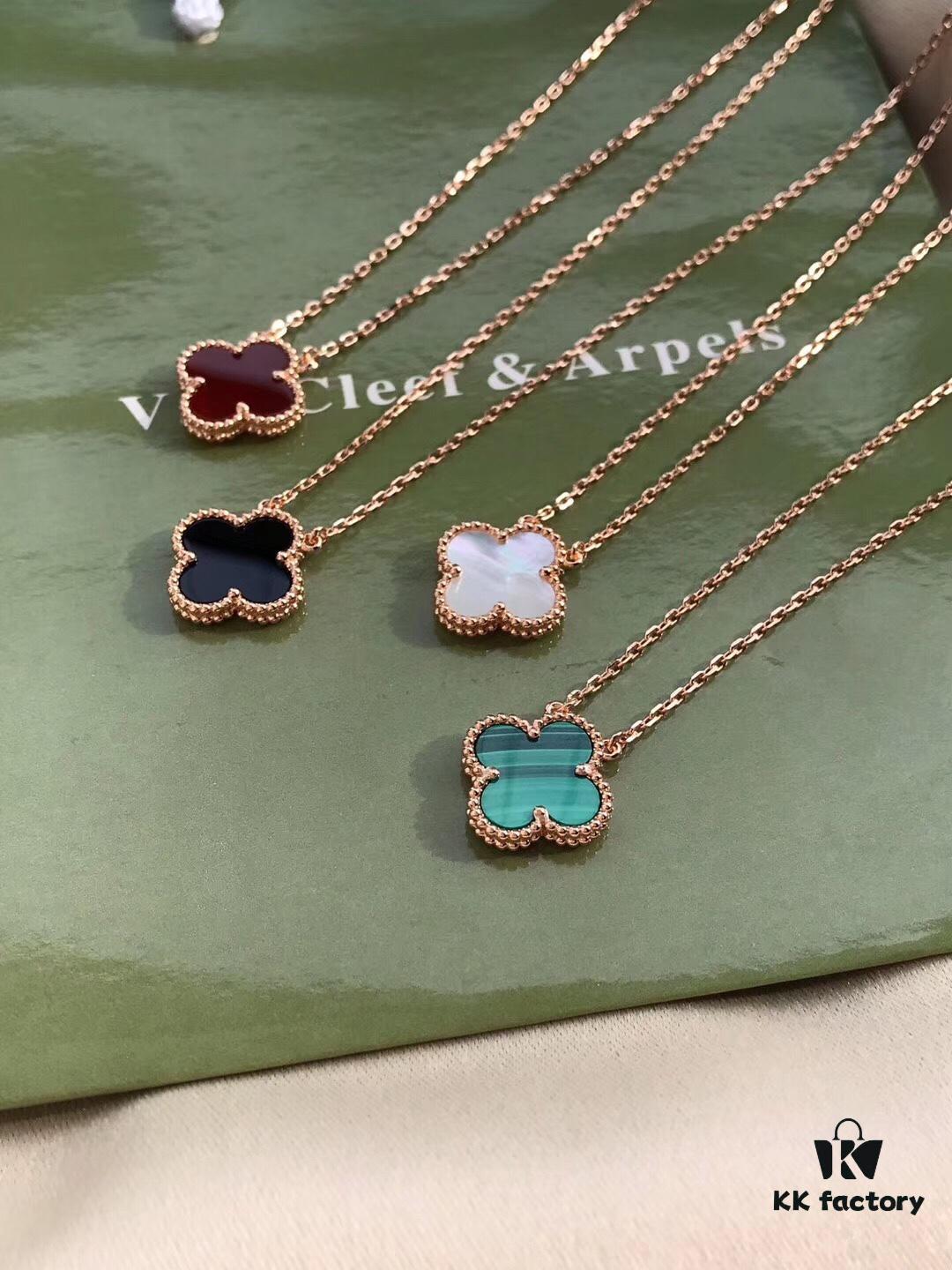 692fbf4c99f2d84055c88004 Van Cleef & Arpels VCA Alhambra Clover Necklace, Authentic Design! The clover-shaped agate features smooth contours and elegant lines, hand-polished with full beading for strong three-dimensionality. Custom-grade lobster clasp with exclusive anti-counterfeit code—each necklace has a unique identification number. Hand-engraved chain links, each link with 4 faceted surfaces! Exquisite craftsmanship, sophisticated elegance. Beautiful worn alone or layered.