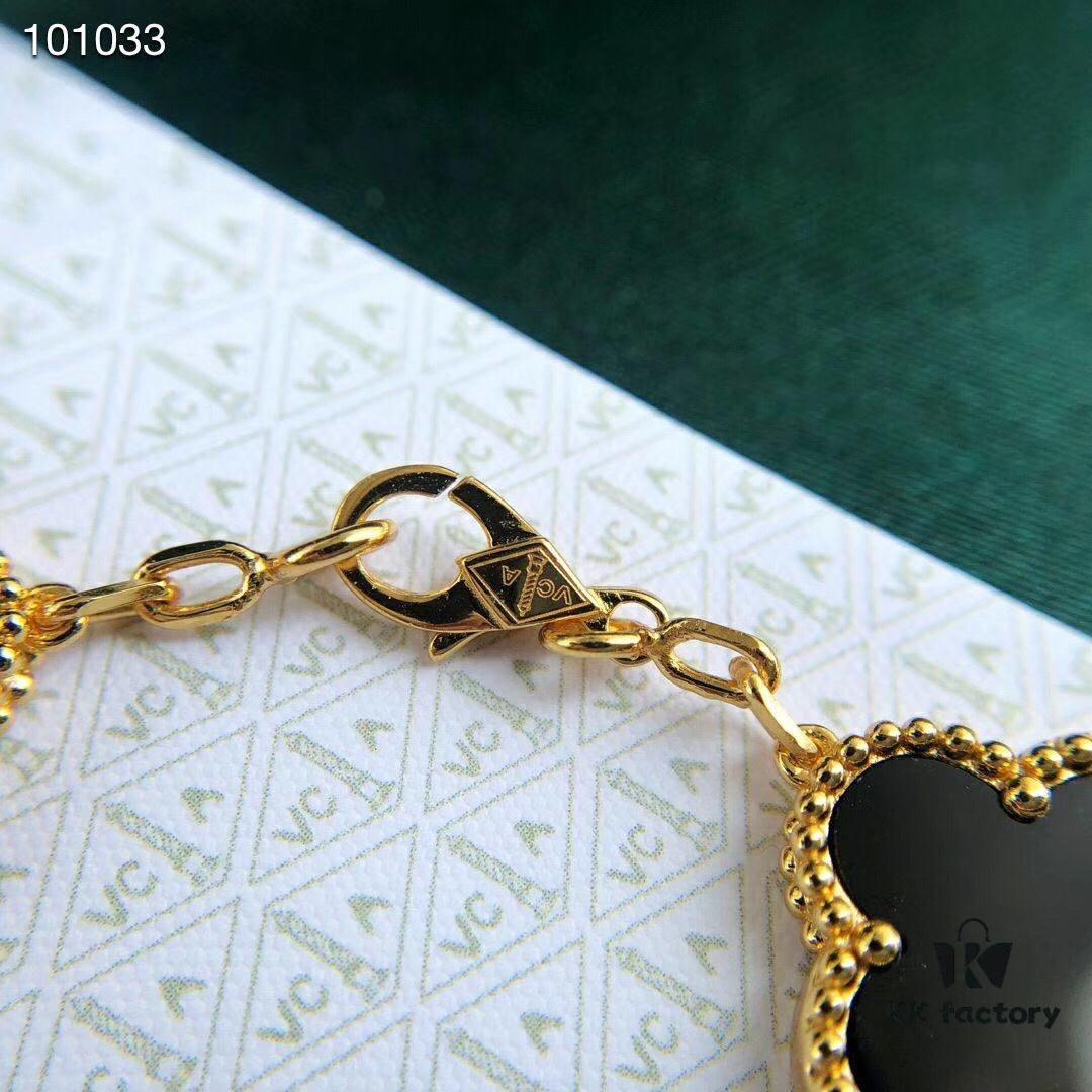 692fbf7999f2d84055c88042 Van Cleef & Arpels VCA Four-Leaf Clover Five-Petal Bracelet, 925 Silver Plated with 18K Gold, Mother of Pearl and Black Onyx, Authentic Packaging