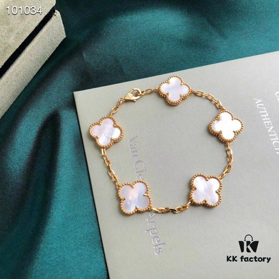 692fbf7e99f2d84055c8804b Van Cleef & Arpels VCA Four-Leaf Clover Five-Petal Bracelet, Highest Quality, Authentic Purchased Level! 925 Silver Plated with 18K Gold, Genuine Vacuum-Plated 18K Gold, Natural Mother-of-Pearl Inlay, Seamless Setting, Rhombus Clasp, Chain Length 16+1.5+1.5cm, Black Onyx, Red Agate, White Mother-of-Pearl, Complete K-Gold Style Packaging