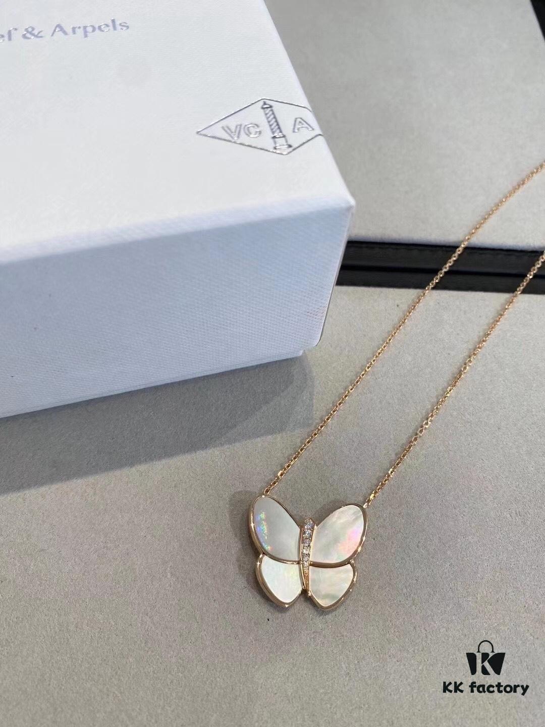 692fbf8999f2d84055c8805a Clover VCA Large Butterfly Necklace with Mother-of-Pearl and Hand-Set Diamonds in Sterling Silver