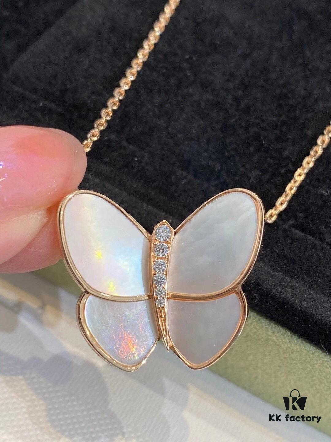 692fbf8999f2d84055c8805b Clover VCA Large Butterfly Necklace with Mother-of-Pearl and Hand-Set Diamonds in Sterling Silver