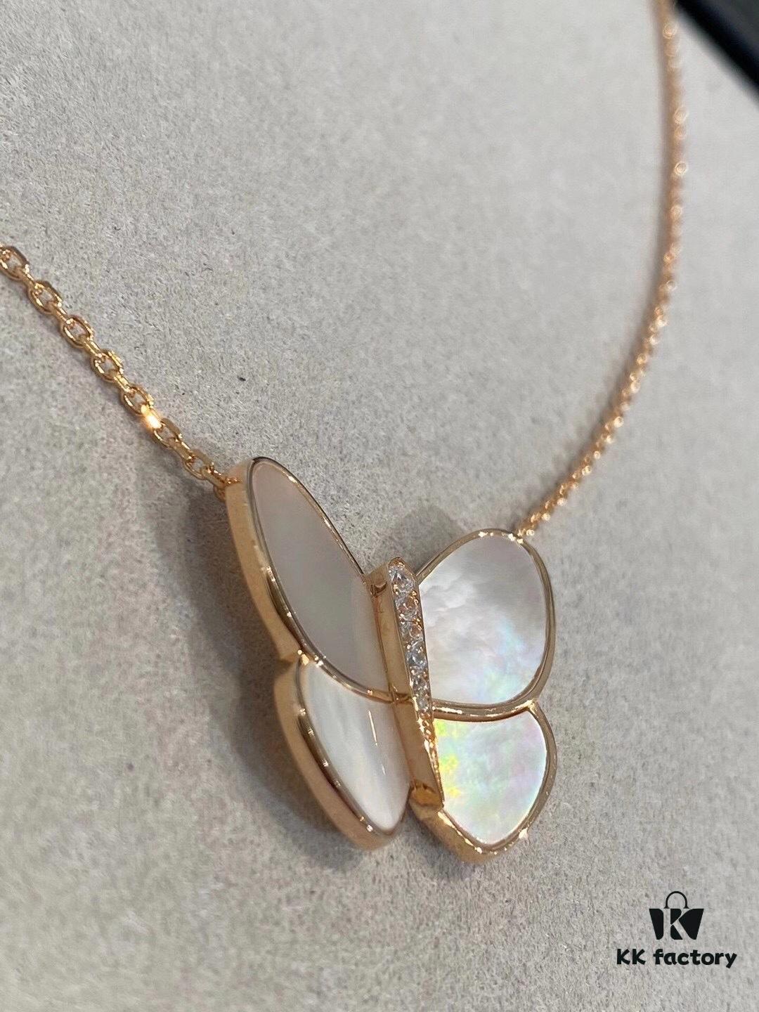 692fbf8a99f2d84055c8805d Clover VCA Large Butterfly Necklace with Mother-of-Pearl and Hand-Set Diamonds in Sterling Silver