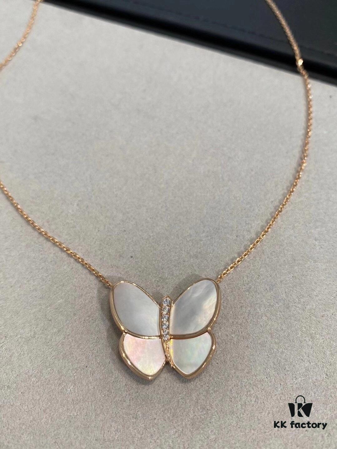 692fbf8b99f2d84055c8805e Clover VCA Large Butterfly Necklace with Mother-of-Pearl and Hand-Set Diamonds in Sterling Silver