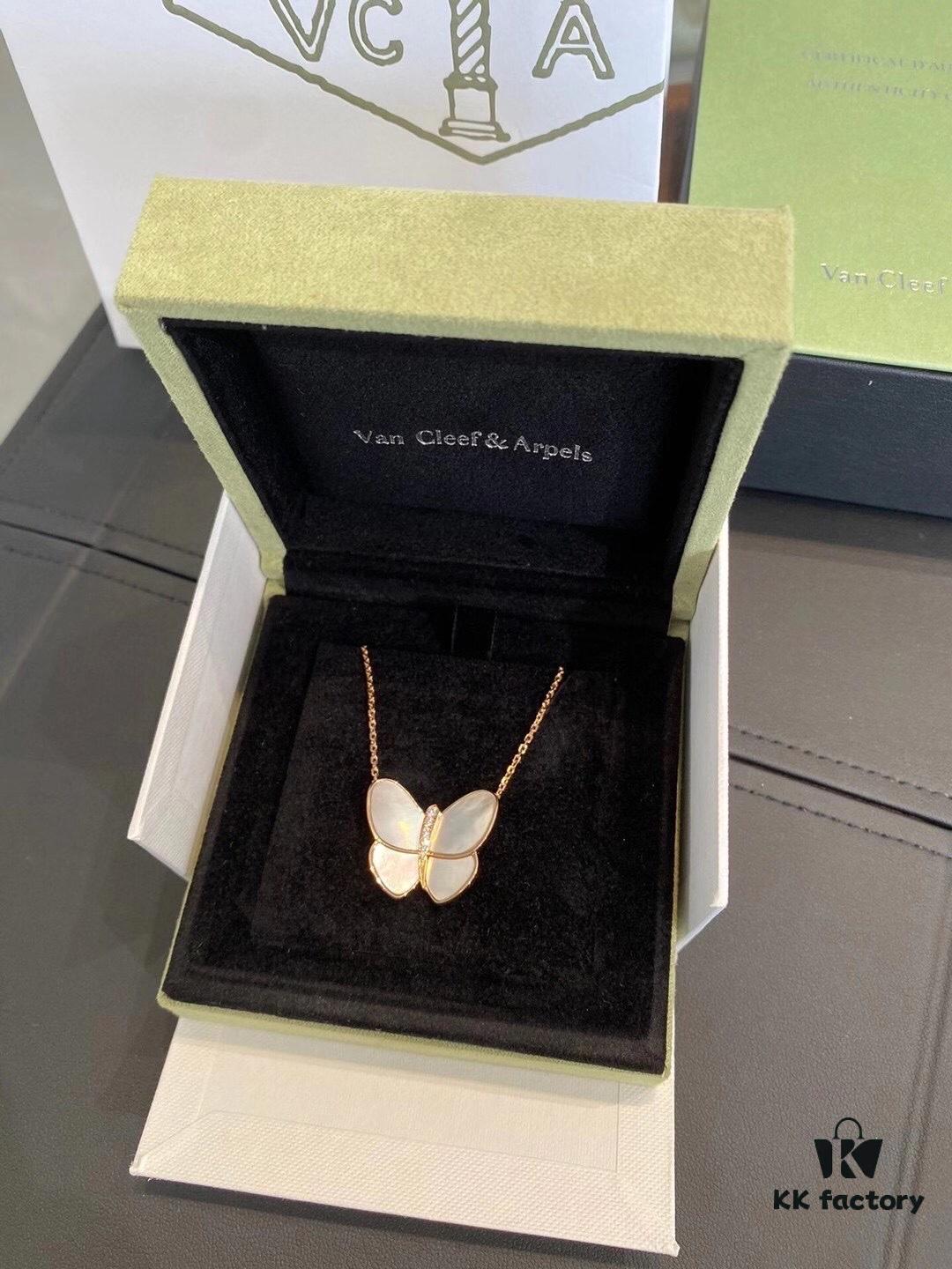 692fbf8d99f2d84055c88061 Clover VCA Large Butterfly Necklace with Mother-of-Pearl and Hand-Set Diamonds in Sterling Silver