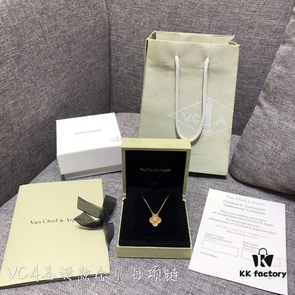 692fbfa199f2d84055c88072 Van Cleef & Arpels Alhambra Clover Necklace with Natural Golden Mother-of-Pearl in Yellow Gold-Tone on Premium German Imported 925 Sterling Silver