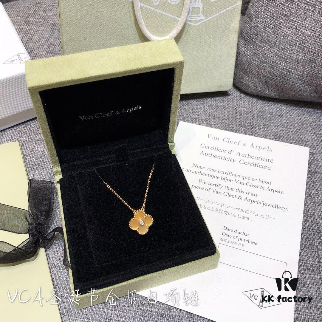 692fbfa199f2d84055c88073 Van Cleef & Arpels Alhambra Clover Necklace with Natural Golden Mother-of-Pearl in Yellow Gold-Tone on Premium German Imported 925 Sterling Silver