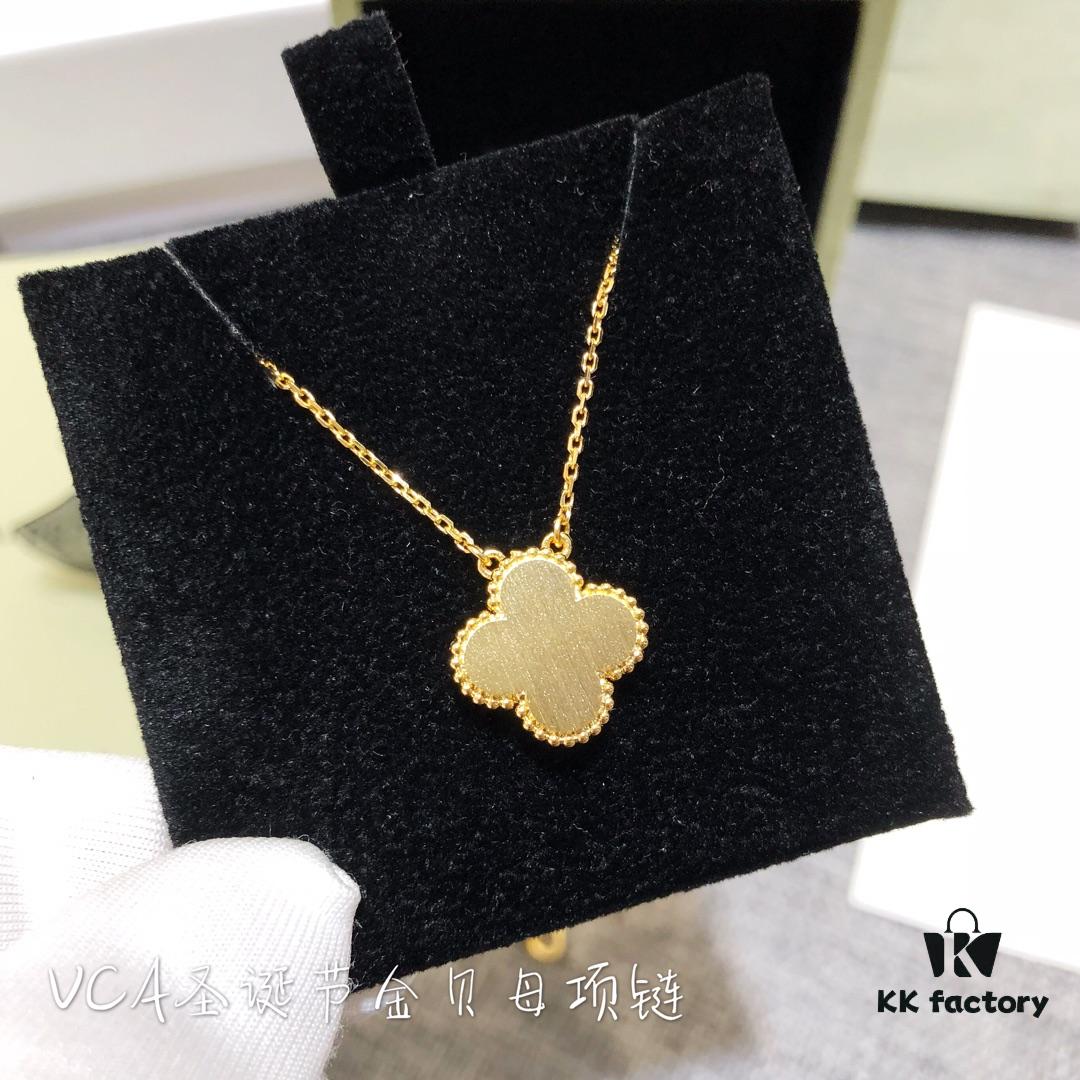 692fbfa299f2d84055c88074 Van Cleef & Arpels Alhambra Clover Necklace with Natural Golden Mother-of-Pearl in Yellow Gold-Tone on Premium German Imported 925 Sterling Silver