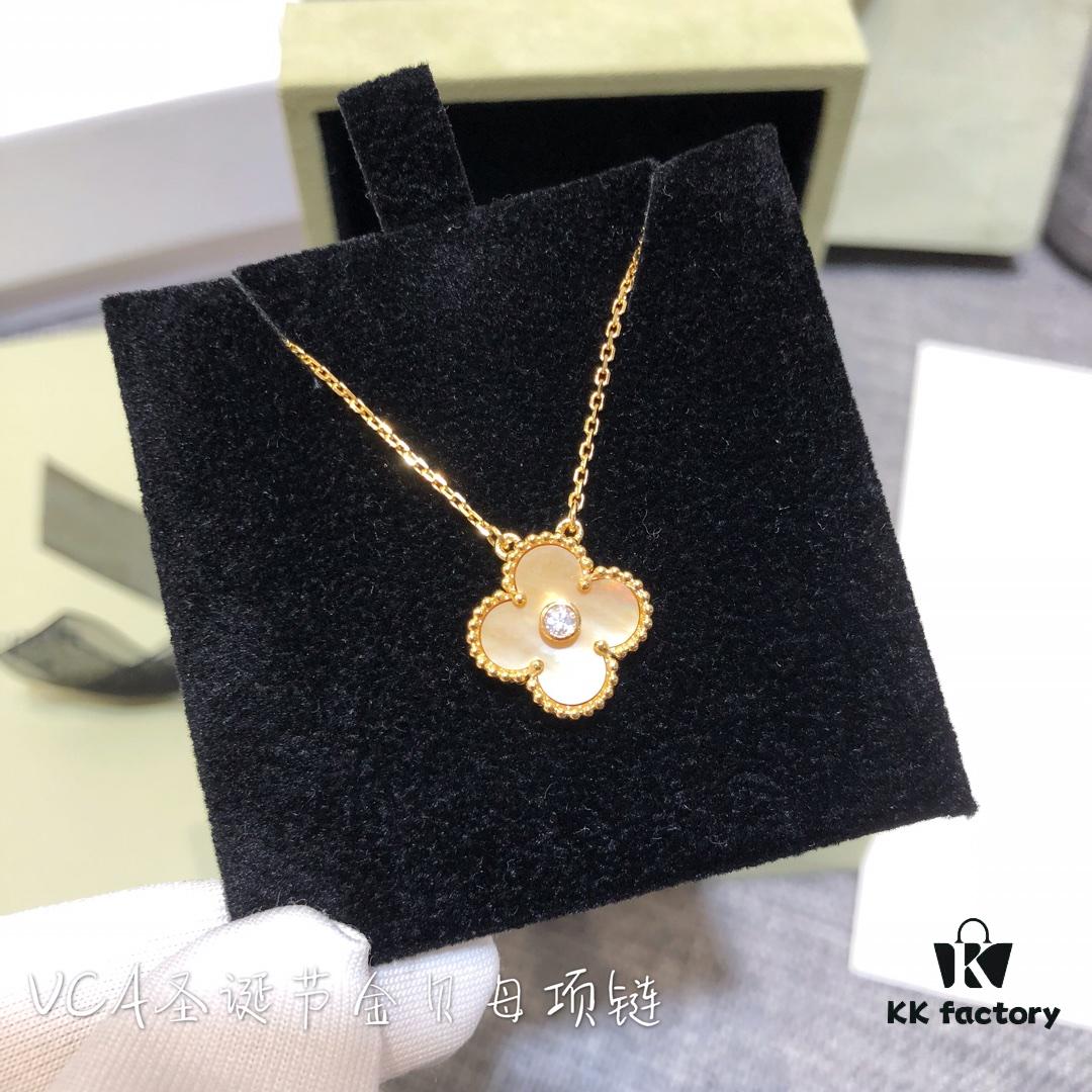 692fbfa299f2d84055c88075 Van Cleef & Arpels Alhambra Clover Necklace with Natural Golden Mother-of-Pearl in Yellow Gold-Tone on Premium German Imported 925 Sterling Silver