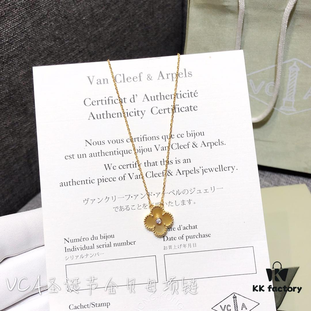 692fbfa599f2d84055c88077 Van Cleef & Arpels Alhambra Clover Necklace with Natural Golden Mother-of-Pearl in Yellow Gold-Tone on Premium German Imported 925 Sterling Silver
