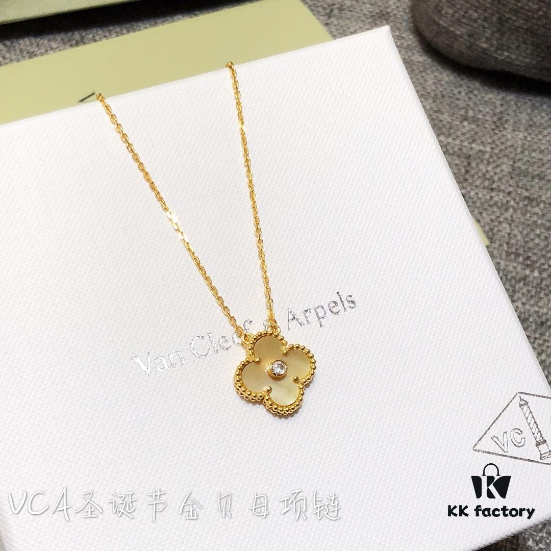 692fbfa699f2d84055c8807a Van Cleef & Arpels Alhambra Clover Necklace with Natural Golden Mother-of-Pearl in Yellow Gold-Tone on Premium German Imported 925 Sterling Silver