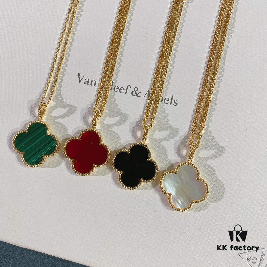 692fbfc799f2d84055c880a9 VCA Van Cleef & Arpels Large Four-Leaf Clover Necklace, Sweater Chain – Four Colors Available: Natural Malachite, Red Carnelian, Black Onyx, and White Mother of Pearl