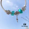 692fbfe599f2d84055c880d5 Pandora Mint Heart Key New Arrival! Mint Night-Glow Glass, Sparkling Daisy Bead, Full Diamond Clover Clasp, Heart Key Pendant, S925 Silver