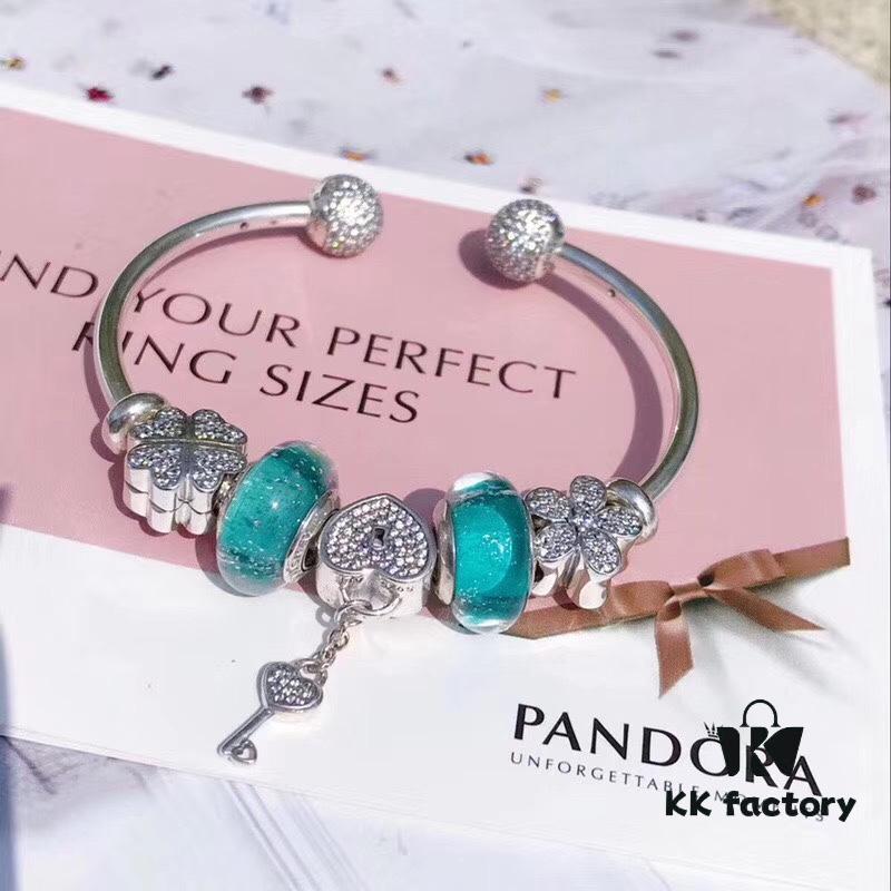 692fbfe799f2d84055c880d8 Pandora Mint Heart Key New Arrival! Mint Night-Glow Glass, Sparkling Daisy Bead, Full Diamond Clover Clasp, Heart Key Pendant, S925 Silver