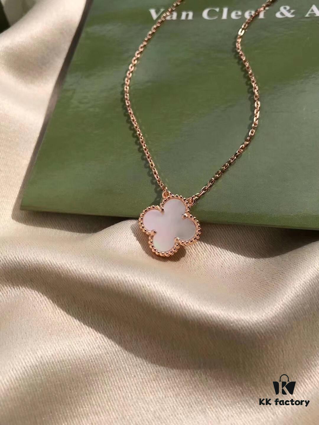 692fc01c99f2d84055c88136 Van Cleef & Arpels VCA Single Flower Pearl Mother-of-Pearl Necklace in Silver Plated with Gold