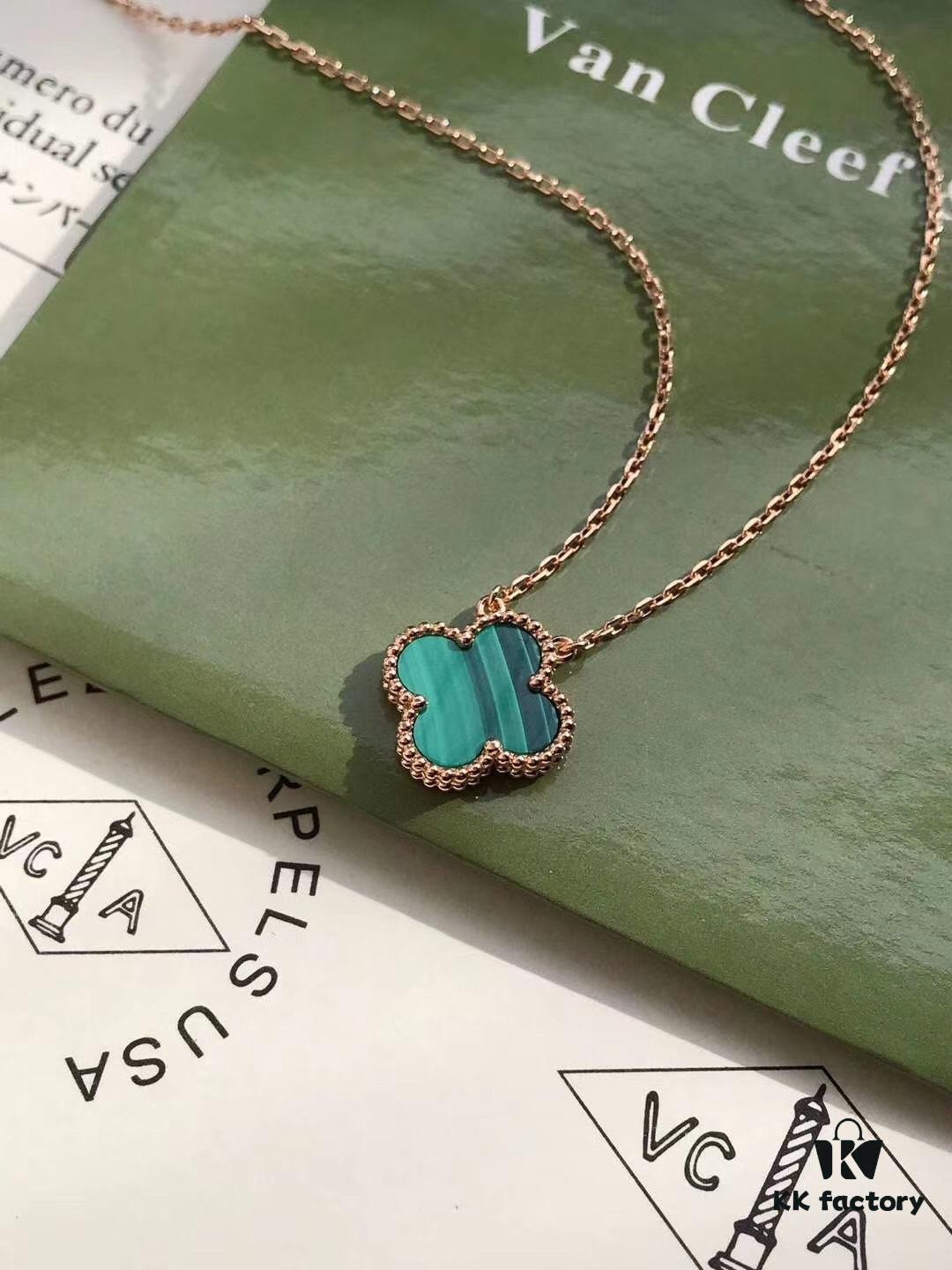 692fc01d99f2d84055c88138 Van Cleef & Arpels VCA Single Flower Green Malachite Necklace (Silver Plated with K-Gold)