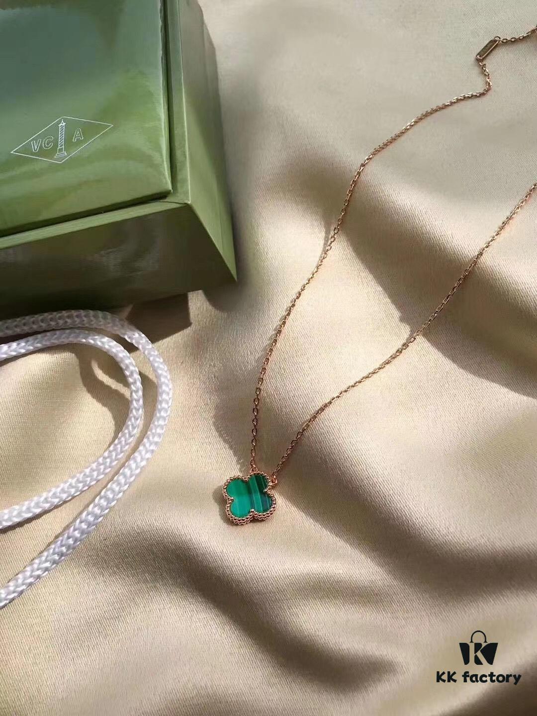 692fc01f99f2d84055c8813a Van Cleef & Arpels VCA Single Flower Green Malachite Necklace (Silver Plated with K-Gold)