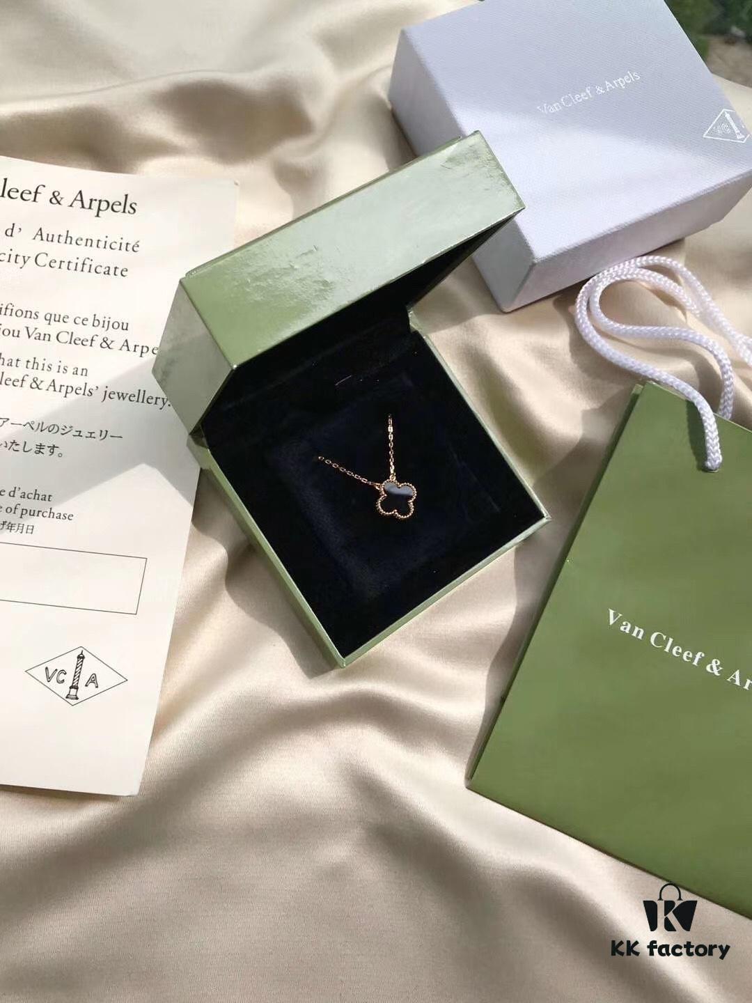 692fc02099f2d84055c8813b Van Cleef & Arpels VCA Alhambra Black Onyx Necklace in Silver Plated with Gold