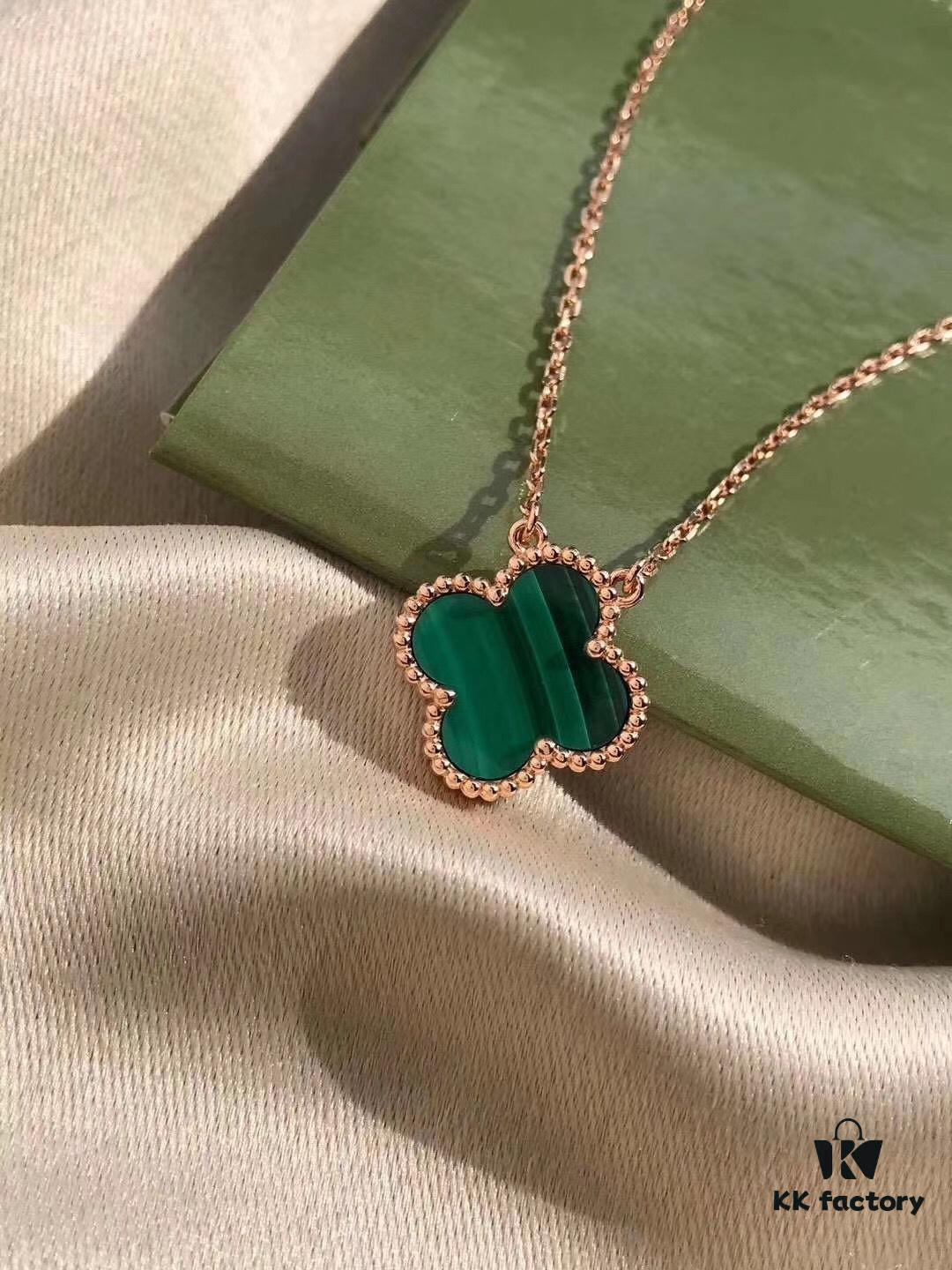 692fc02199f2d84055c8813d Van Cleef & Arpels VCA Single Flower Green Malachite Necklace (Silver Plated with K-Gold)