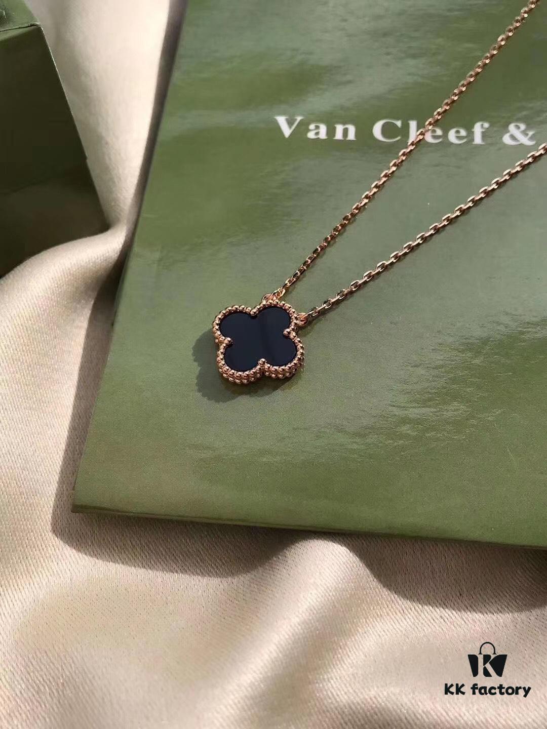 692fc02199f2d84055c8813e Van Cleef & Arpels VCA Alhambra Black Onyx Necklace in Silver Plated with Gold